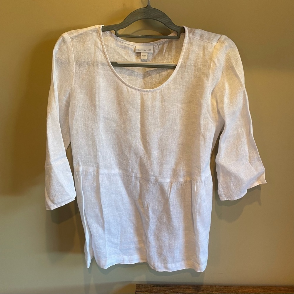 Pure J Jill Linen Blend Tunic Long Sleeve White Lagenlook Womens S
